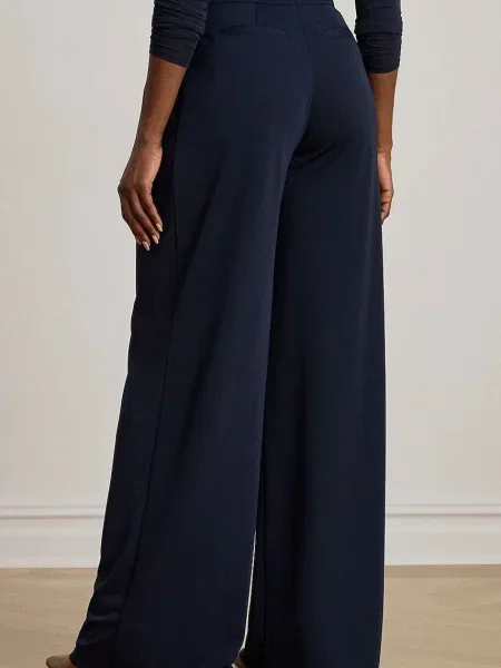 Kalhoty Lauren Ralph Lauren tmavomodrá široké high waist