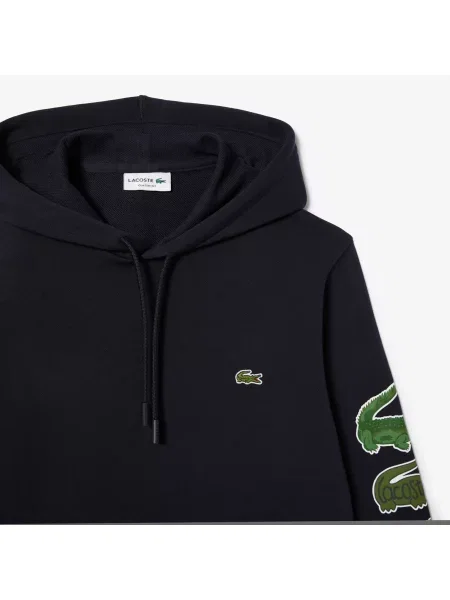 Lacoste Kontrastowa Bluza Z Kapturem Z Krokodylem granatowa