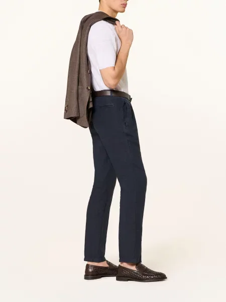 Boglioli Spodnie Lniane Regular Fit blau granatowe