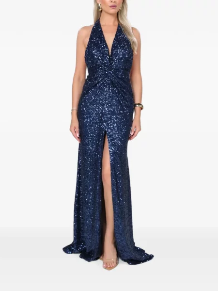 Rochie maxi Roserry cu paiete cu gât halter albastru