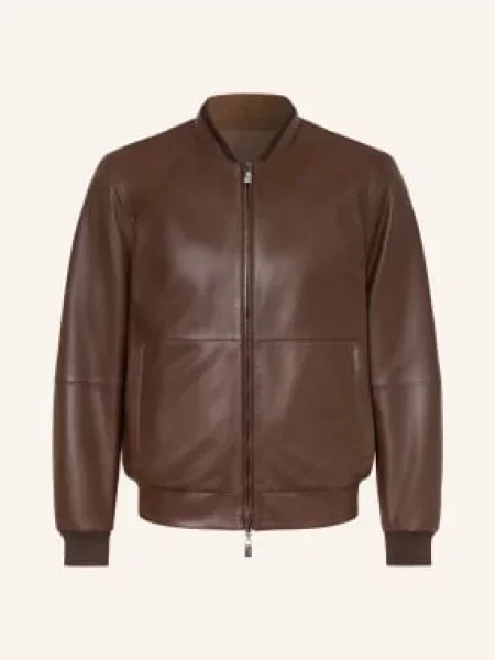 Corneliani Oboustranná Kožená Bunda tmavě hnědá