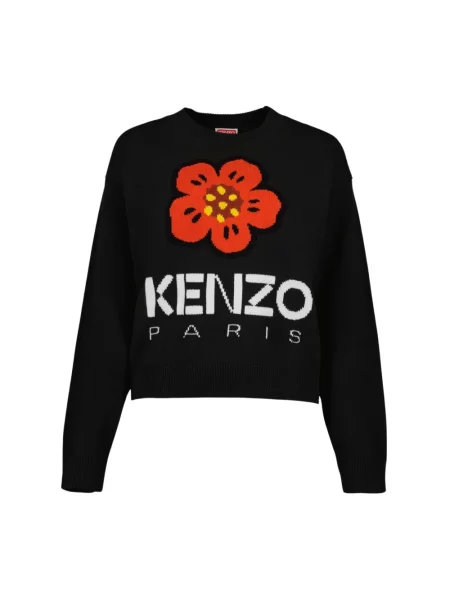 Dzianinowy sweter Kenzo w kwiatki z długim rękawem czarny