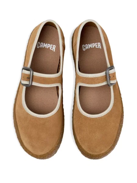 Με τιράντες μπαλαρίνες Camper σουέτ με αγκράφα καφέ