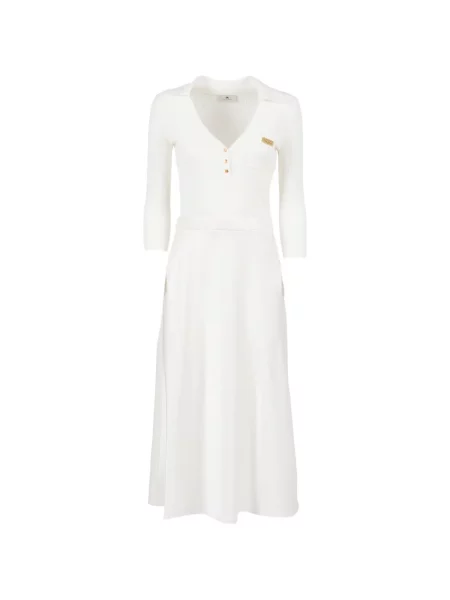 Плетена костюм миди рокля Elisabetta Franchi до коляното бяло