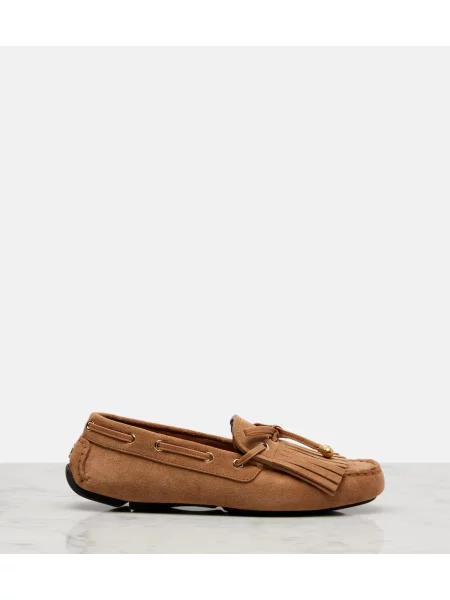 Semišové loafersy Jimmy Choo so strapcami béžová