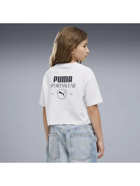 Młodzieżowa koszulka PUMA Class Relaxed Cropped z nadrukiem PUMA biała
