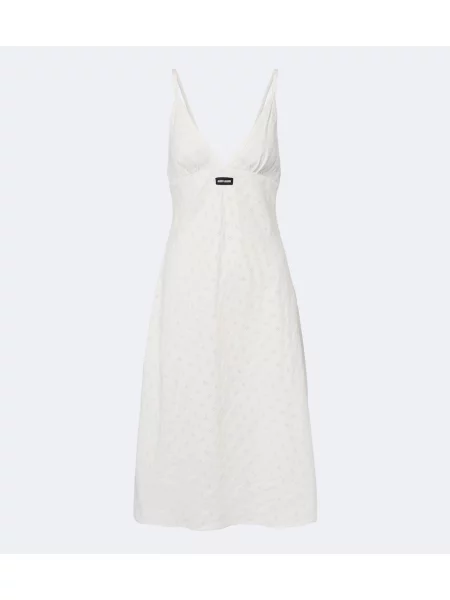 Rochie midi Miu Miu cu broderie din poplin alb