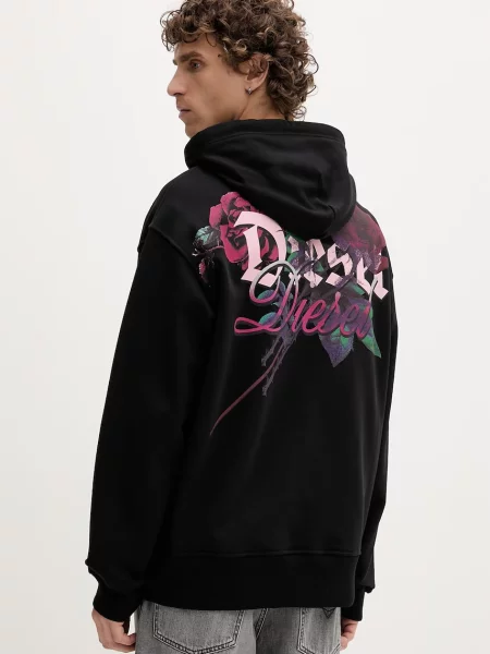 Diesel pulover s kapuco bombažen črna