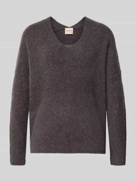 Sweter z dzianiny z mieszanka wełny z dekolt w serek model THORA' Mos Mosh