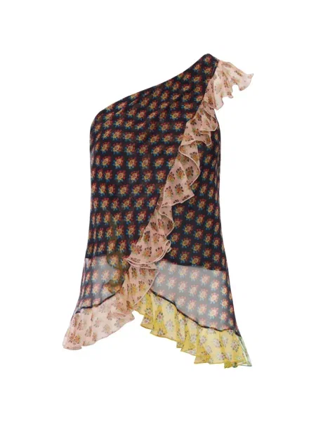 Bluzka w kwiaty Etro w kwiatki z nadrukiem asymetryczna czarna