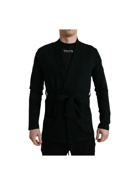 Szlafrok Dolce And Gabbana kopertowy czarny