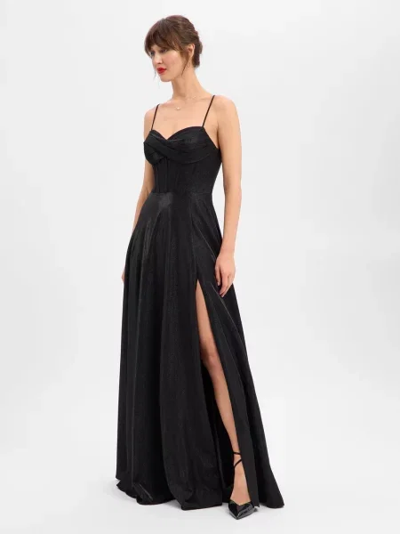 Luxuar Fashion sukienka wieczorowa Kobiety Sztuczne włókno jednolity 32 czarny