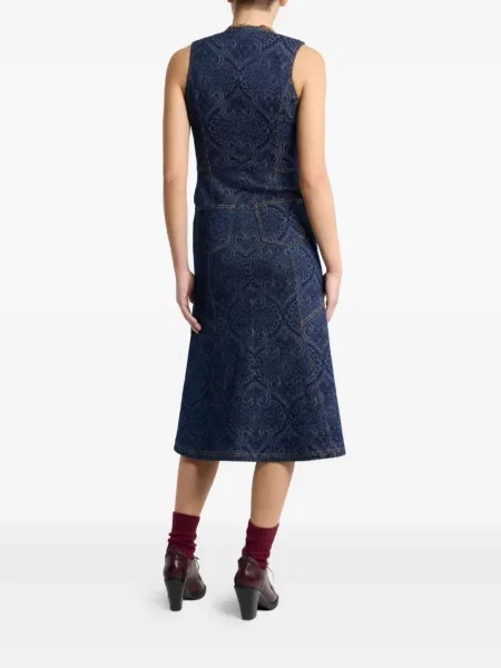 Rochie din denim Etro cu imagine cu model paisley de costum albastru