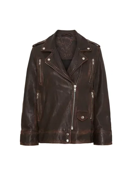 Kurtka skórzana Notyz biker brązowa