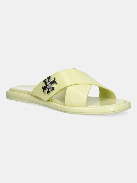 Tory Burch șlapi de piele T Lock Cross Band Slide femei galben