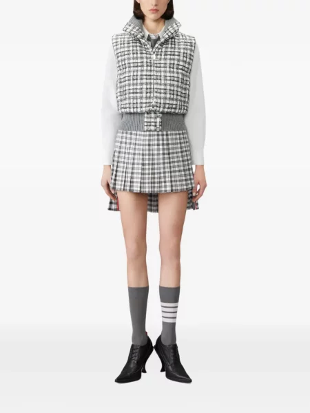 Decupat vestă din puf Thom Browne din tweed alb