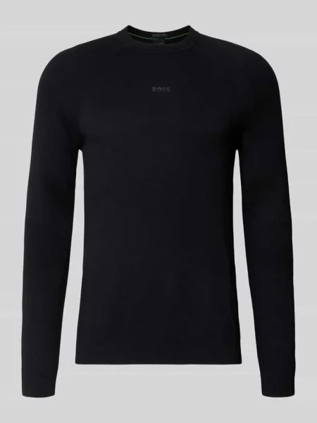 Sweter z dzianiny o kroju regular fit z dodatkiem wełny Boss Green czarny