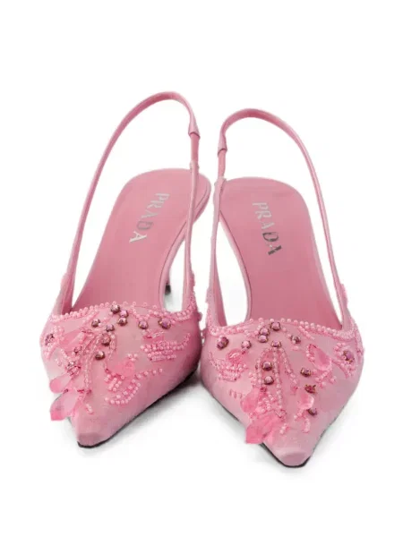 Pantofi cu toc Prada din satin slingback roz