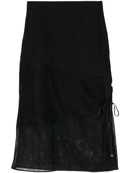 Fustă midi Shiatzy Chen de lână până la genunchi negru