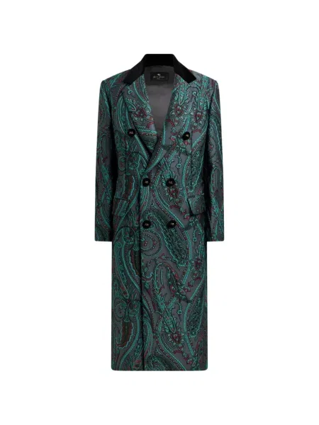 Palton Etro cu model paisley din jacard cu două rânduri de nasturi gri