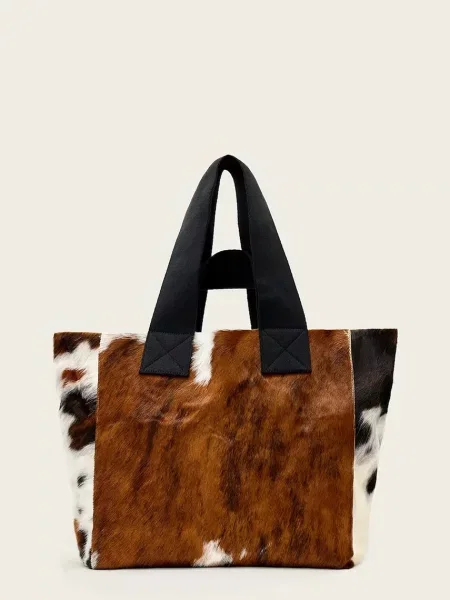 AllSaints torebka shopper skórzana IZZY COW brązowa