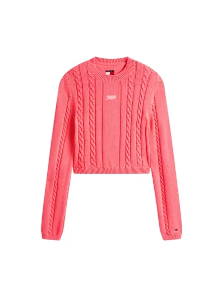 Haftowany dzianinowy sweter Tommy Jeans czerwony