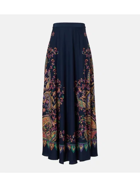 Fusta maxi Etro de mătase cu imagine cu model paisley albastru