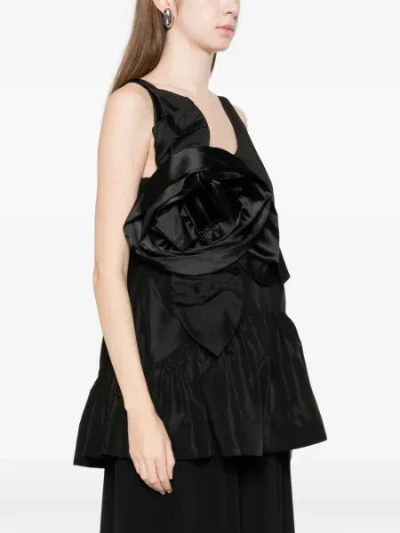 Tafta bluzka Simone Rocha w kwiatki z falbankami czarna