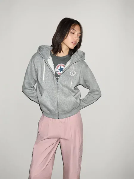 Bluza z kapturem Signature Full‑Zip szara