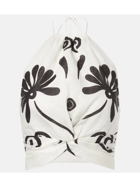 Top Cala De La Cruz de in cu model floral cu gât halter alb
