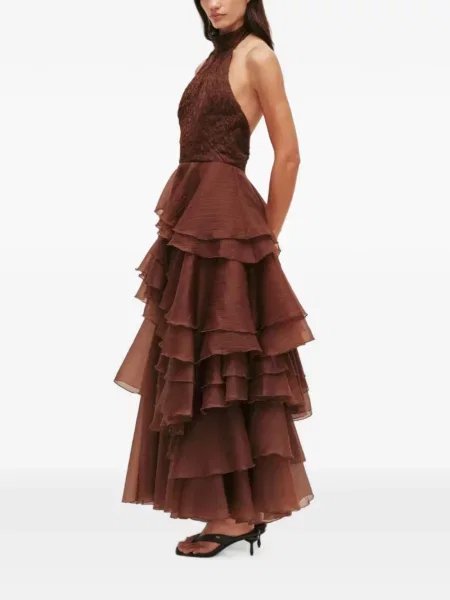 Rochie maxi Aje cu volane maro