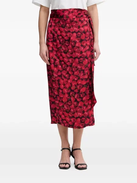 Fustă midi Never Fully Dressed cu imagine până la genunchi roșu