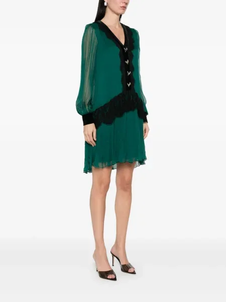 Rochie mini Nissa de mătase de costum verde