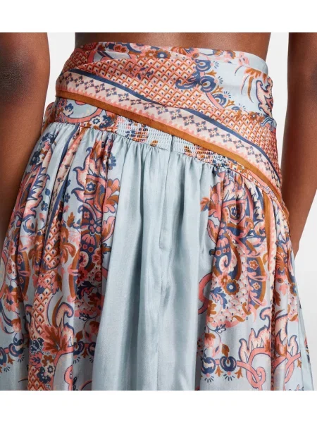 Fusta maxi Zimmermann de mătase cu model floral albastru
