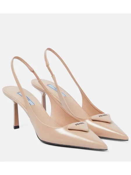 Pantofi cu toc Prada din piele slingback bej