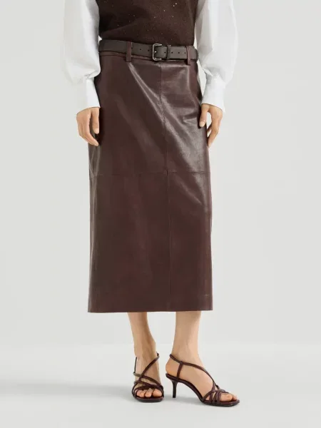 Fustă din piele Brunello Cucinelli maro