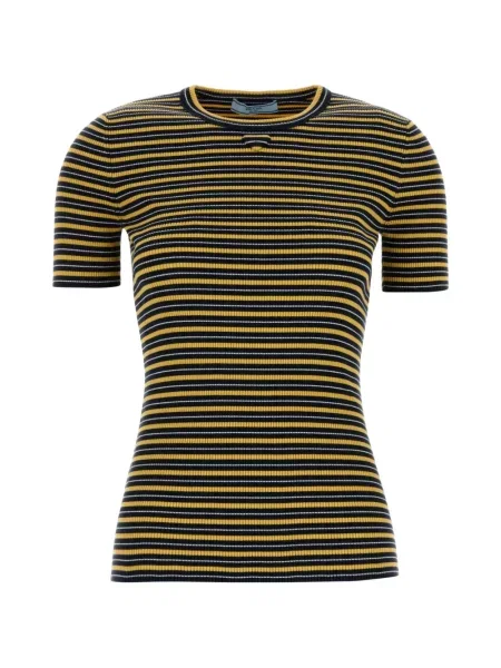 Tricou Prada cu broderie cu dungi albastru