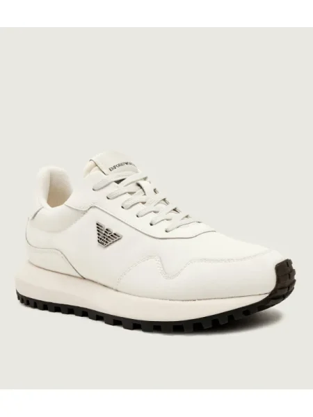 Emporio Armani Sneakers cu adaos de piele alb