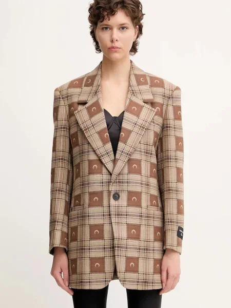 Vuneni sako Marine Serre Moon Checks Jacquard Boxy jednoredno zakopčavanje s uzorkom smeđa
