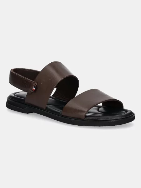 Кожени сандали Tommy Hilfiger PREMIUM HILFIGER STRAPPY LH SAND кафяво