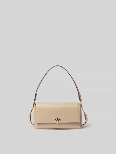 Torba na ramię z detal z logo Tory Burch beżowa