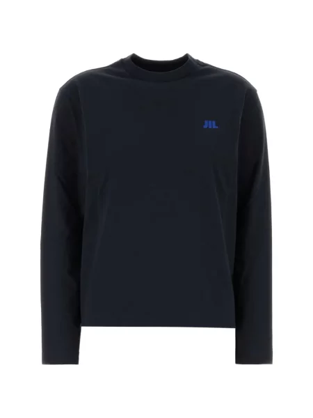 Lung tricou Jil Sander cu broderie albastru