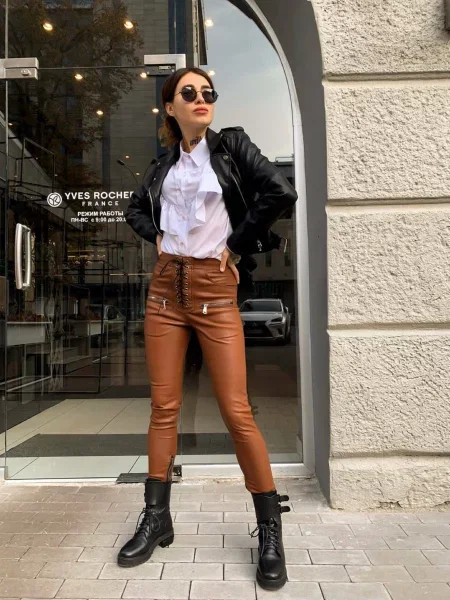 Штани повсякденні Milirud штучна шкіра коричневий