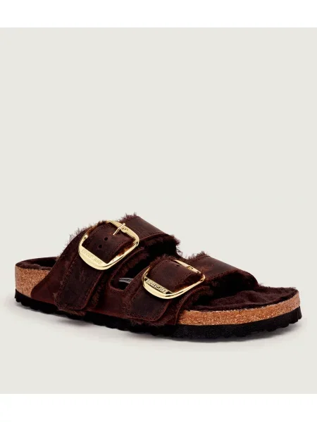 Birkenstock Bőr papucs Arizona Big Buckle | shearling gyapjú hozzáadásával barna