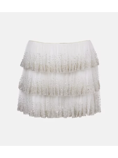 Fustă Clio Peppiatt din tul cu mărgele alb