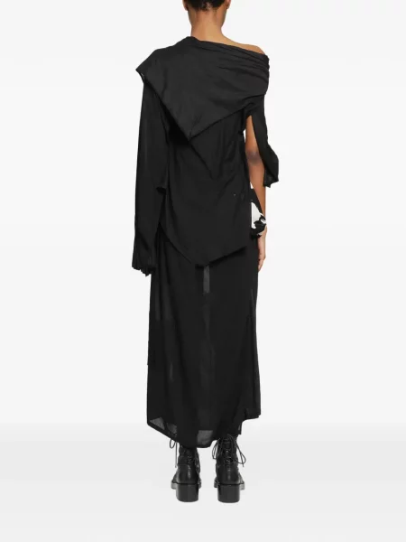 Φόρεμα Yohji Yamamoto με σχέδιο με αφηρημένο print ντραπέ μαύρο