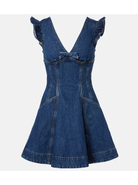 Sukienka jeansowa Self-portrait z kokardką niebieska