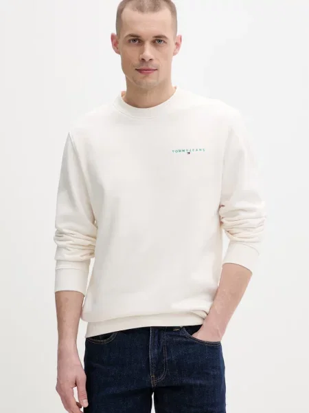Bluza o kroju regular fit z mieszanki bawełny model ‘LINEAR CREW’ Tommy Jeans beżowa