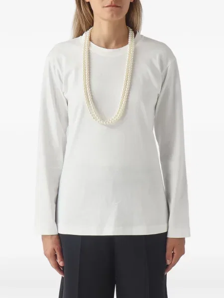 Lung tricou Meimeij cu perle alb