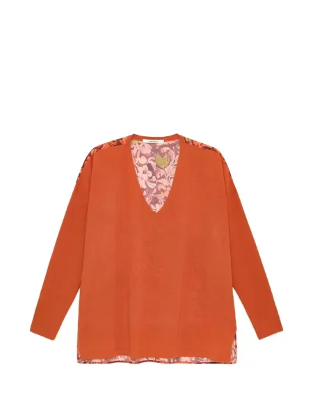 Pulover Maliparmi cu model floral cu imagine cu decolteu în V portocaliu